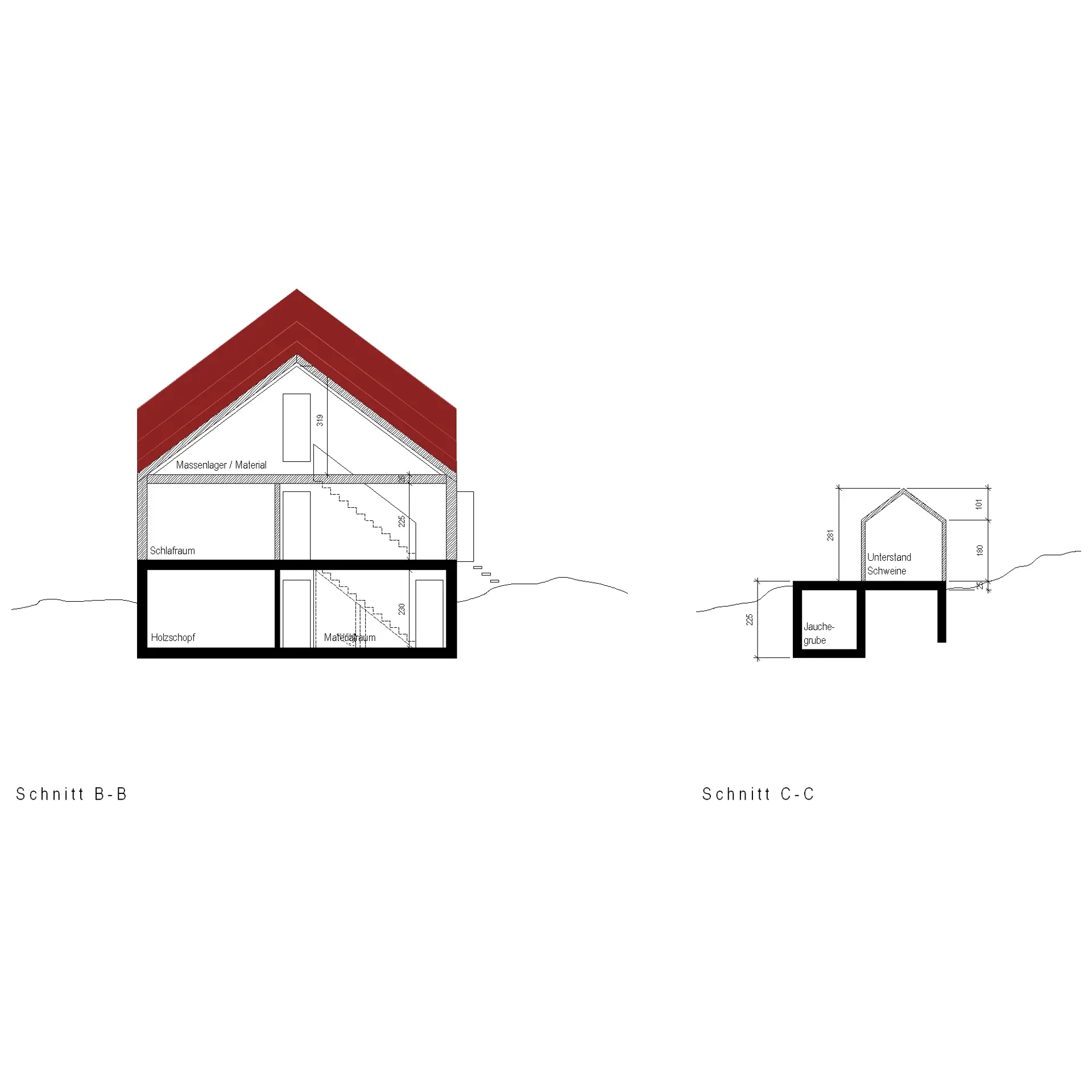 15_Neubau Alpgebäude_Ziegenalp Puzzetta Fuorns Platta_Schnitt B_C